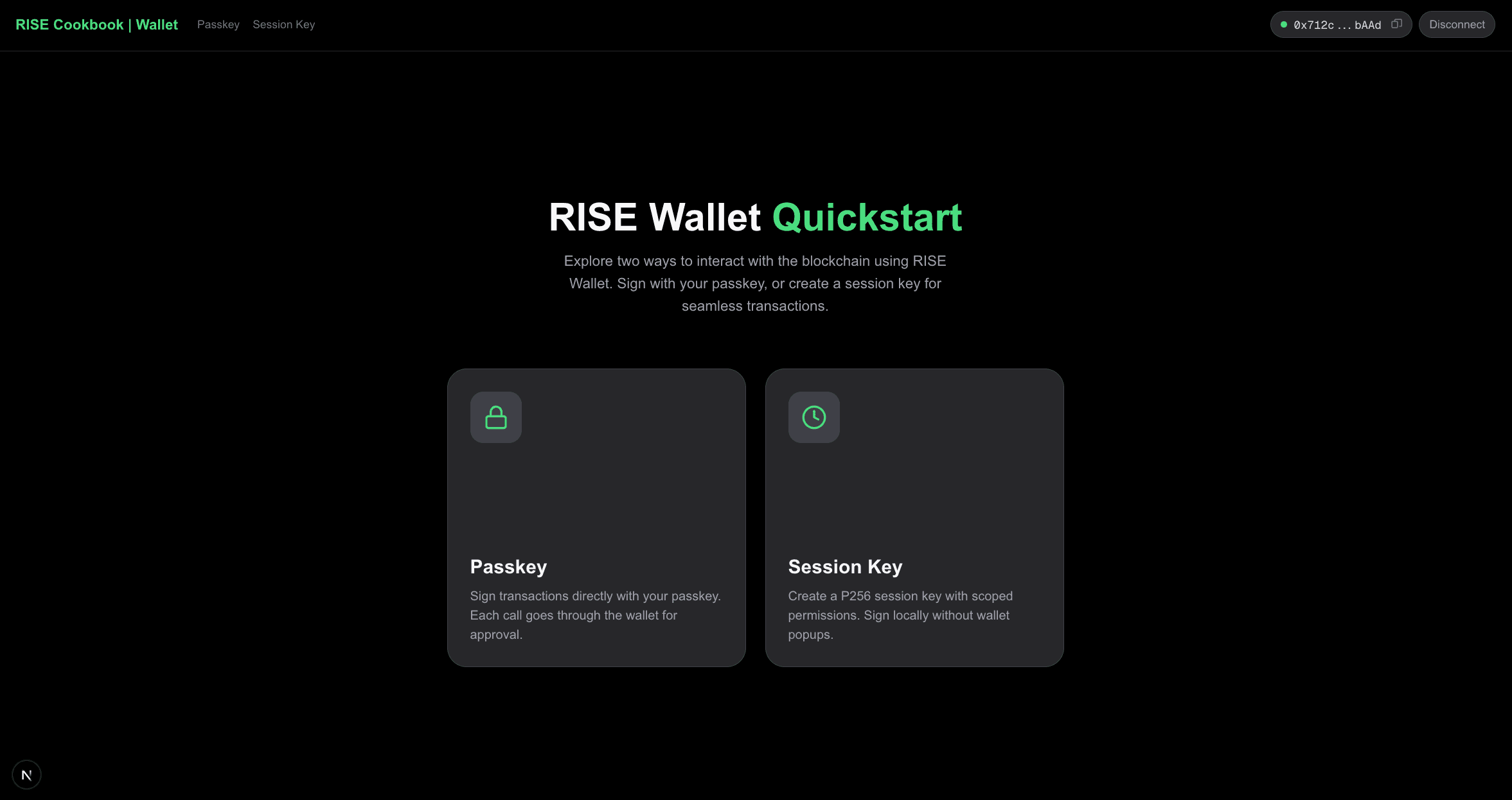 RISE Wallet Demo Landing Page