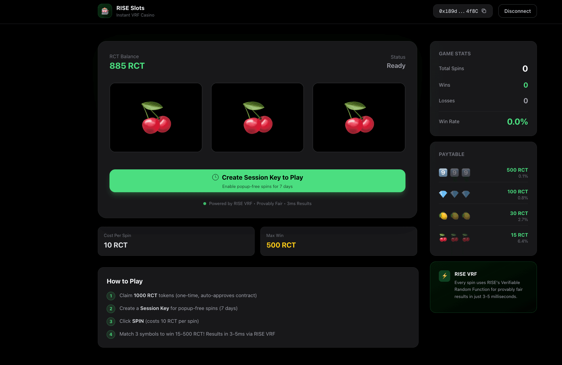 RISE Slots Main Page