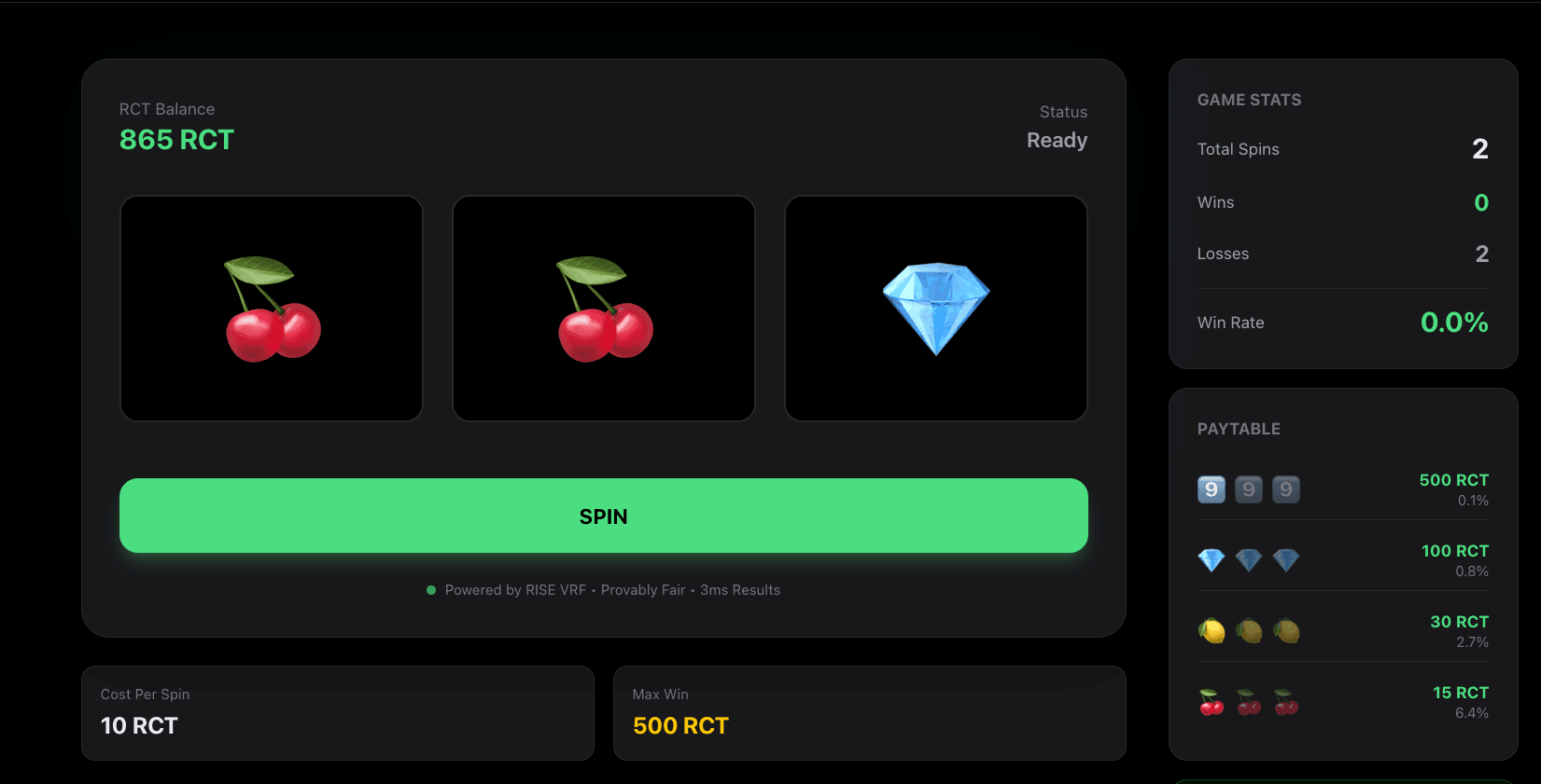 Winning Result with Payout