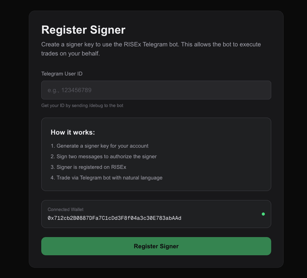 RISEx Bot Registration Frontend