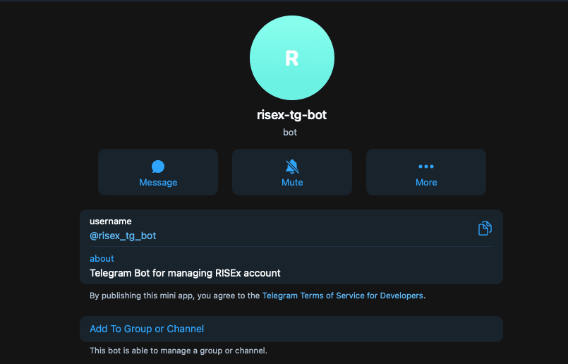 RISEx Telegram Bot Profile
