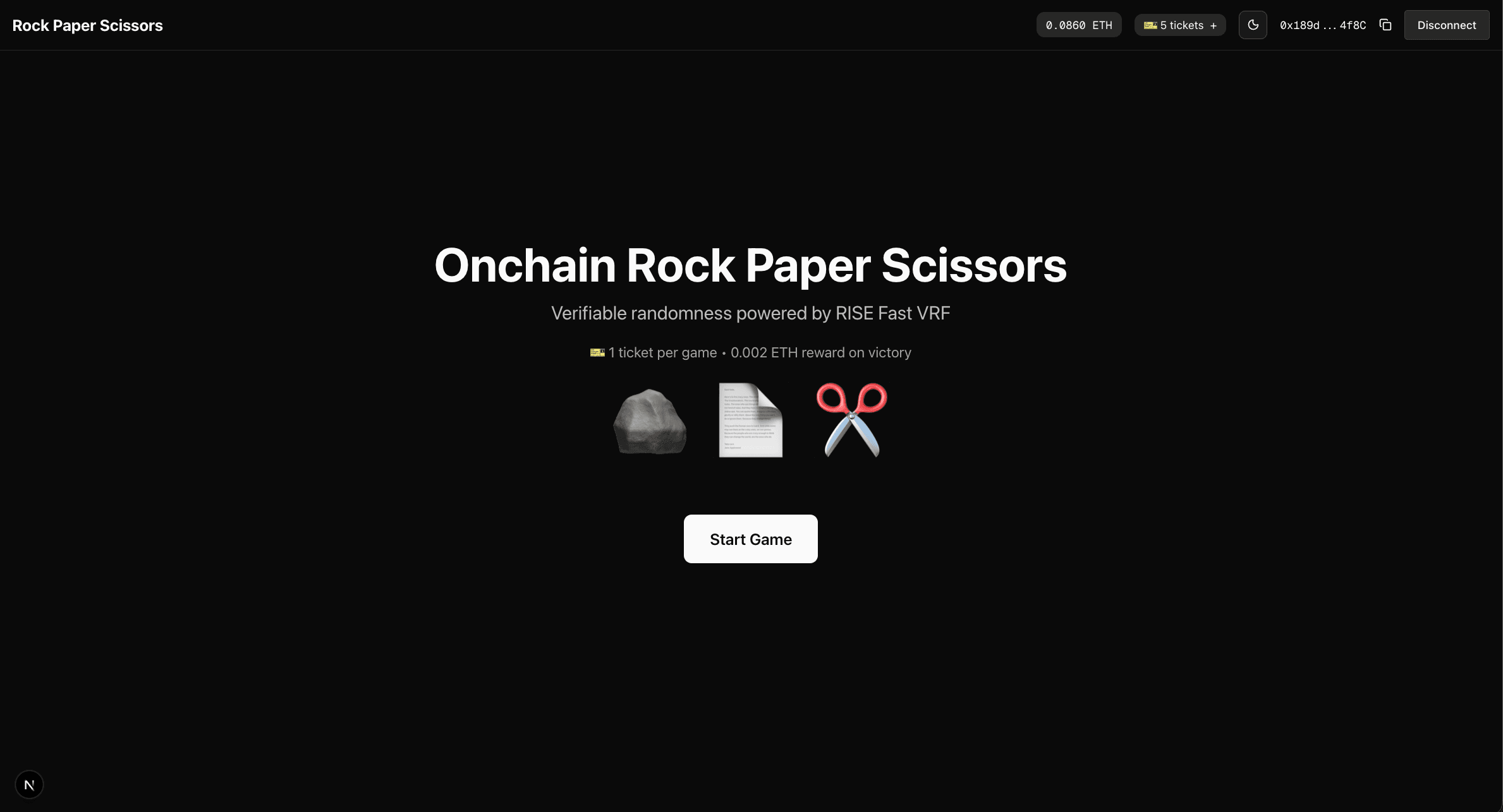 VRF Rock-Paper-Scissors Landing Page