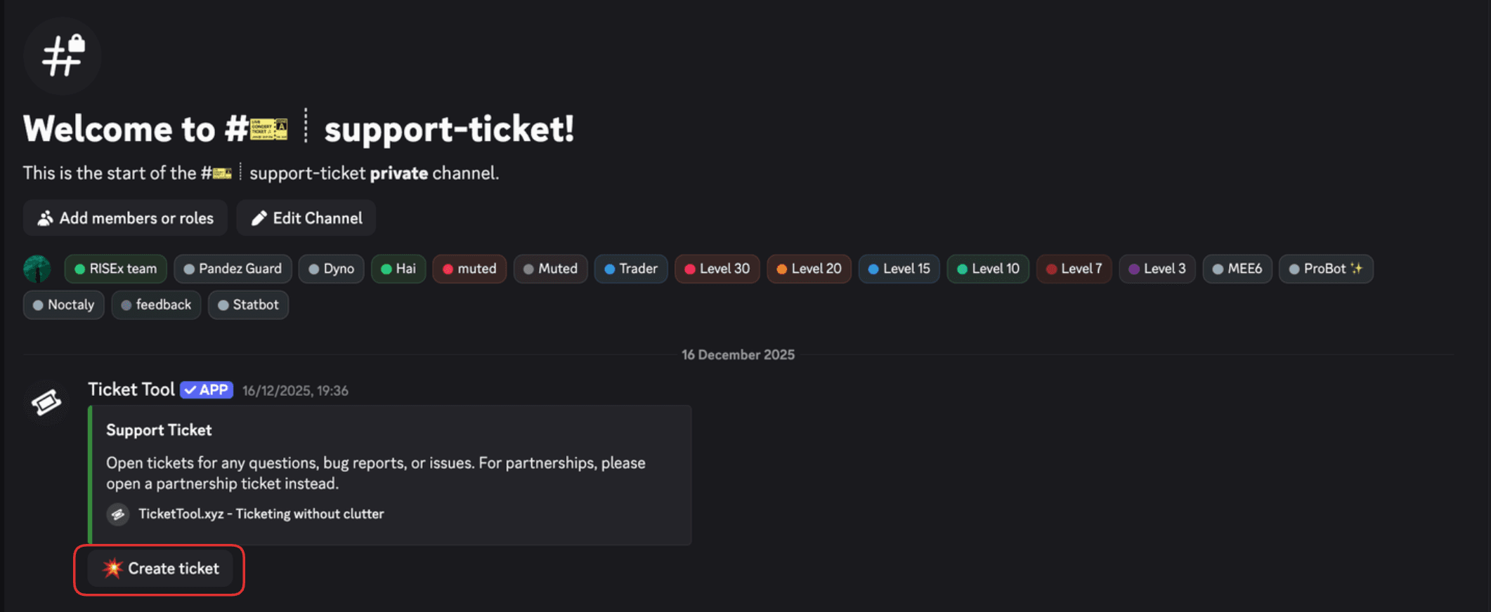 Create a ticket in the #support-ticket channel